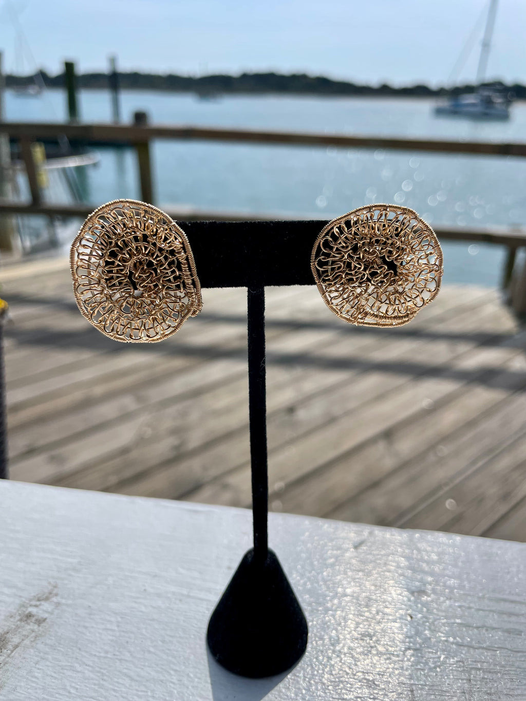 Drift Spiral — Woven Gold Studs