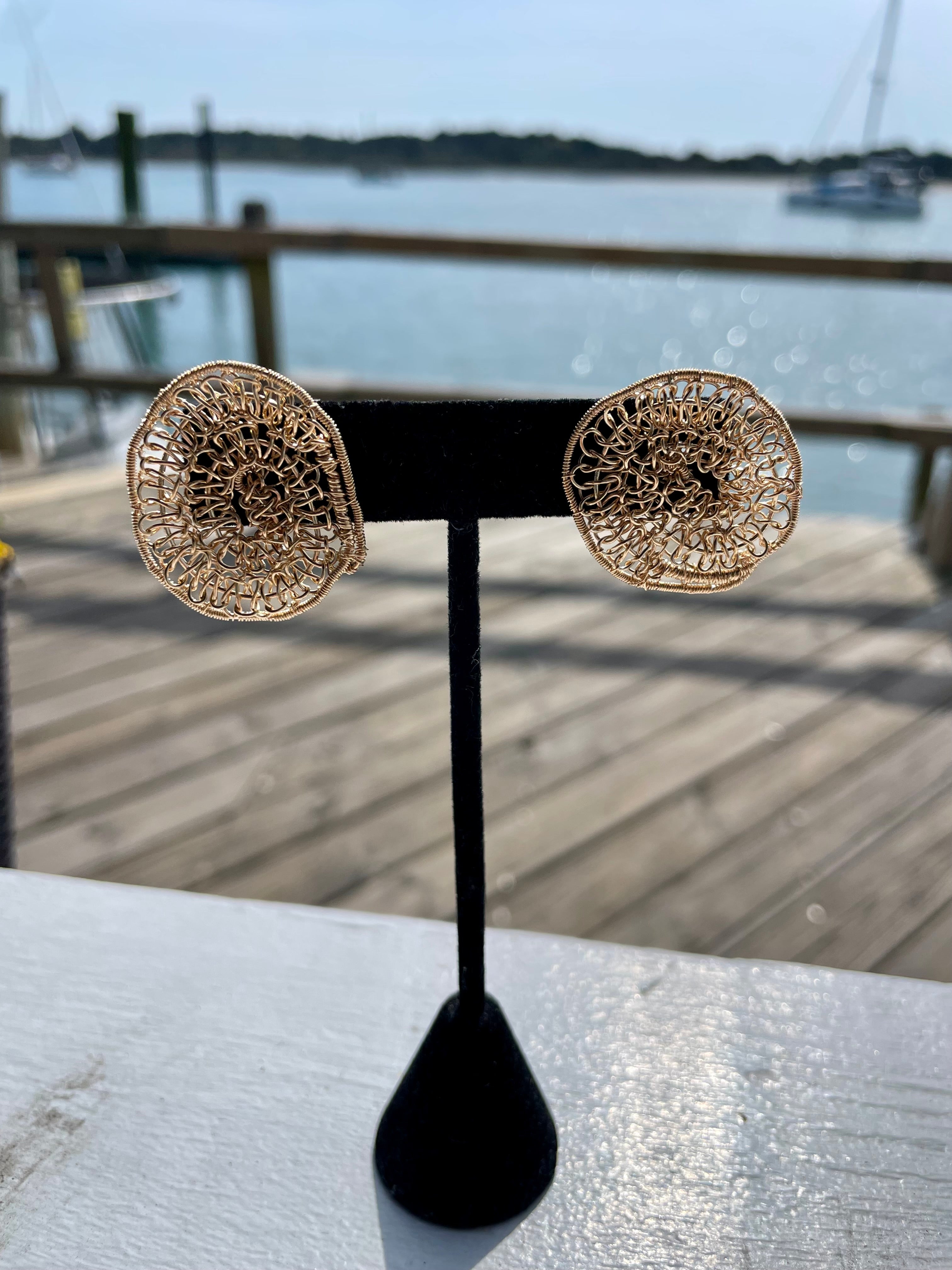 Drift Spiral — Woven Gold Studs