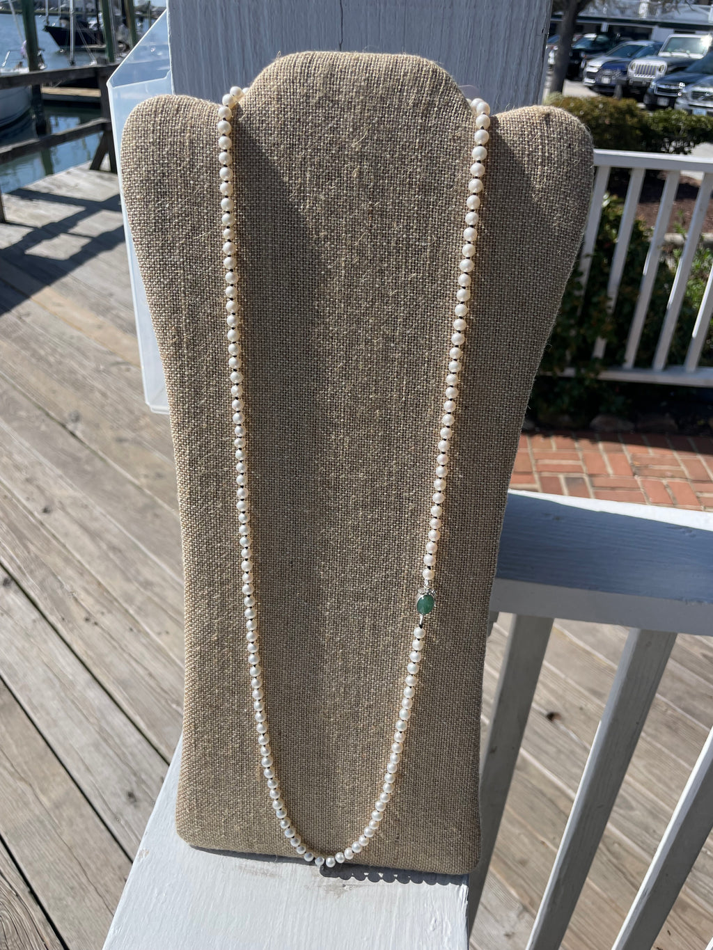 Shoreline — Freshwater Pearl Strand with Jade Clasp