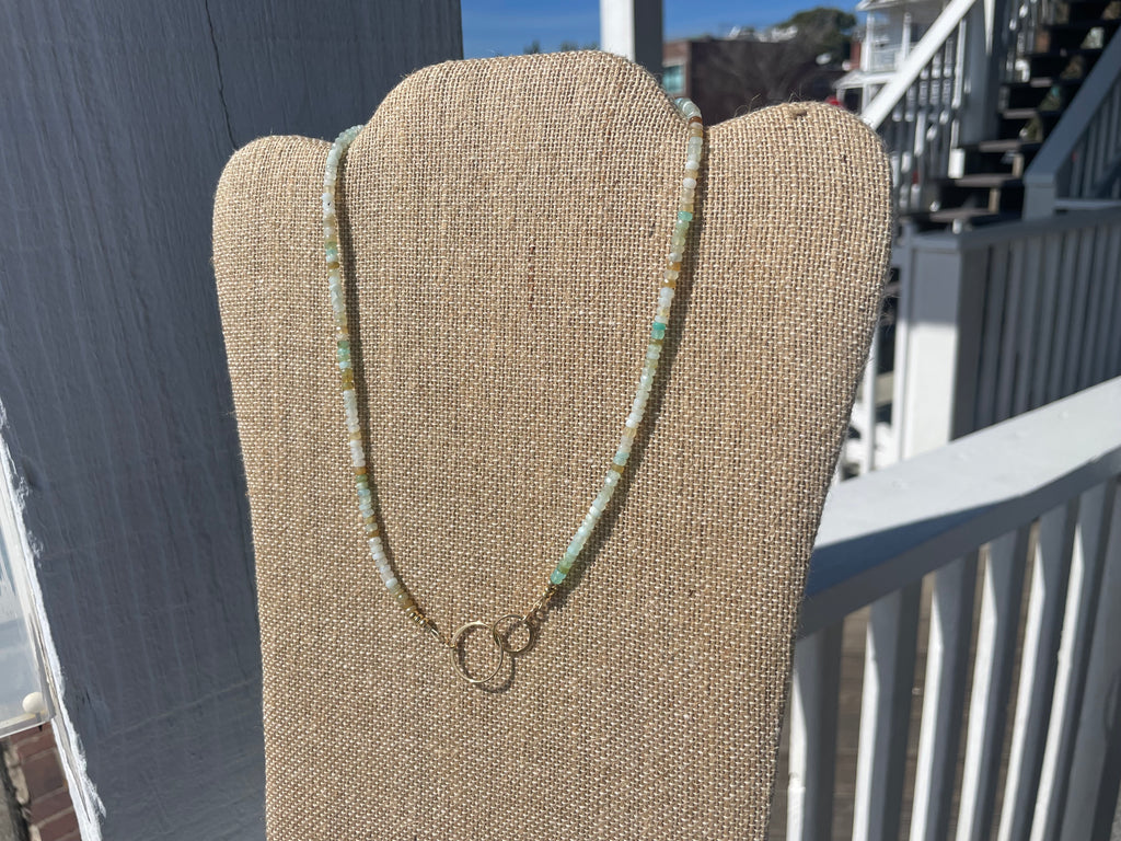 Still Water Peruvian Opal Necklace, Gold Filled Rings (17”)