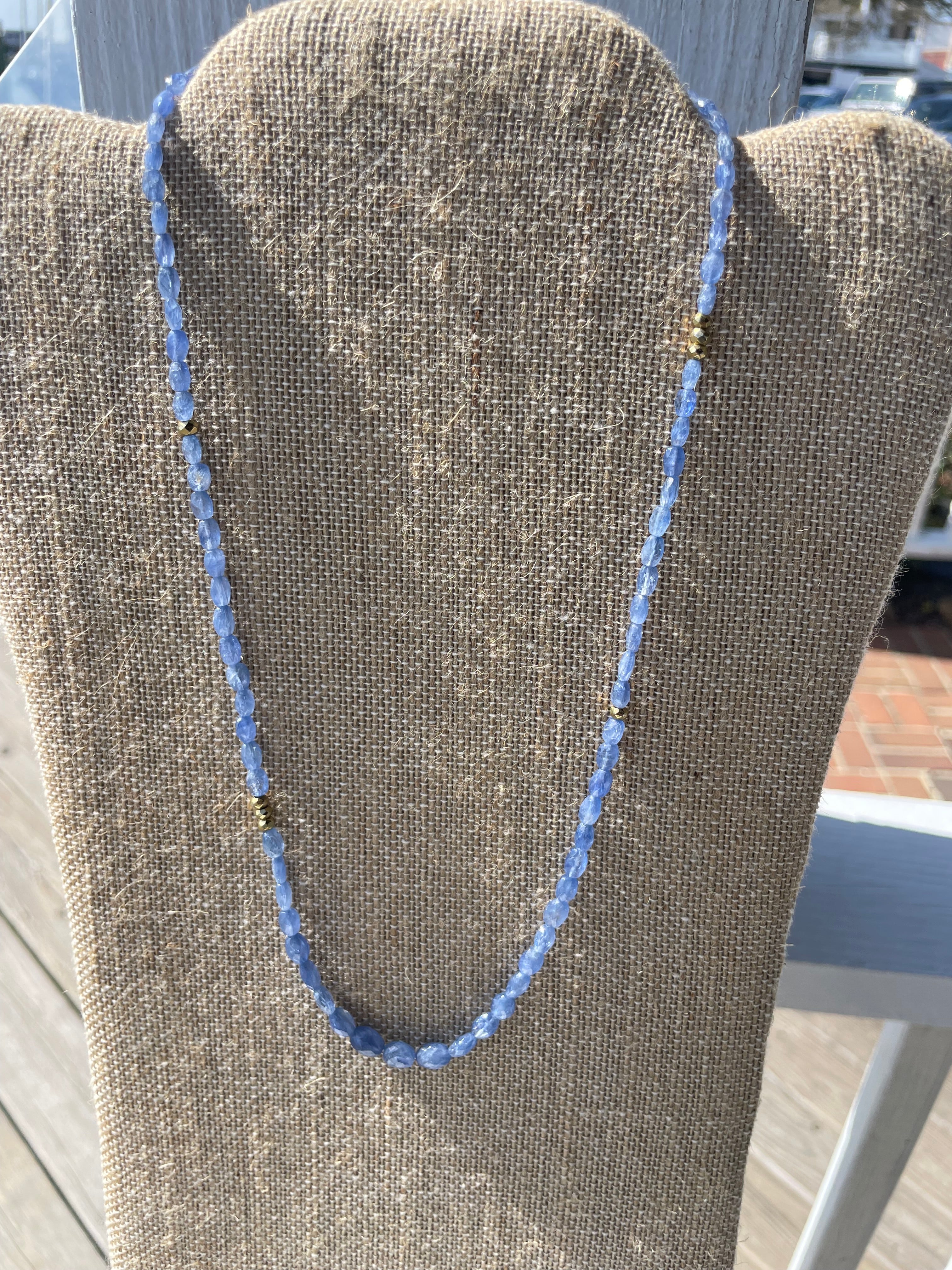 Blue Current
Sapphire & Pyrite Necklace · 18”