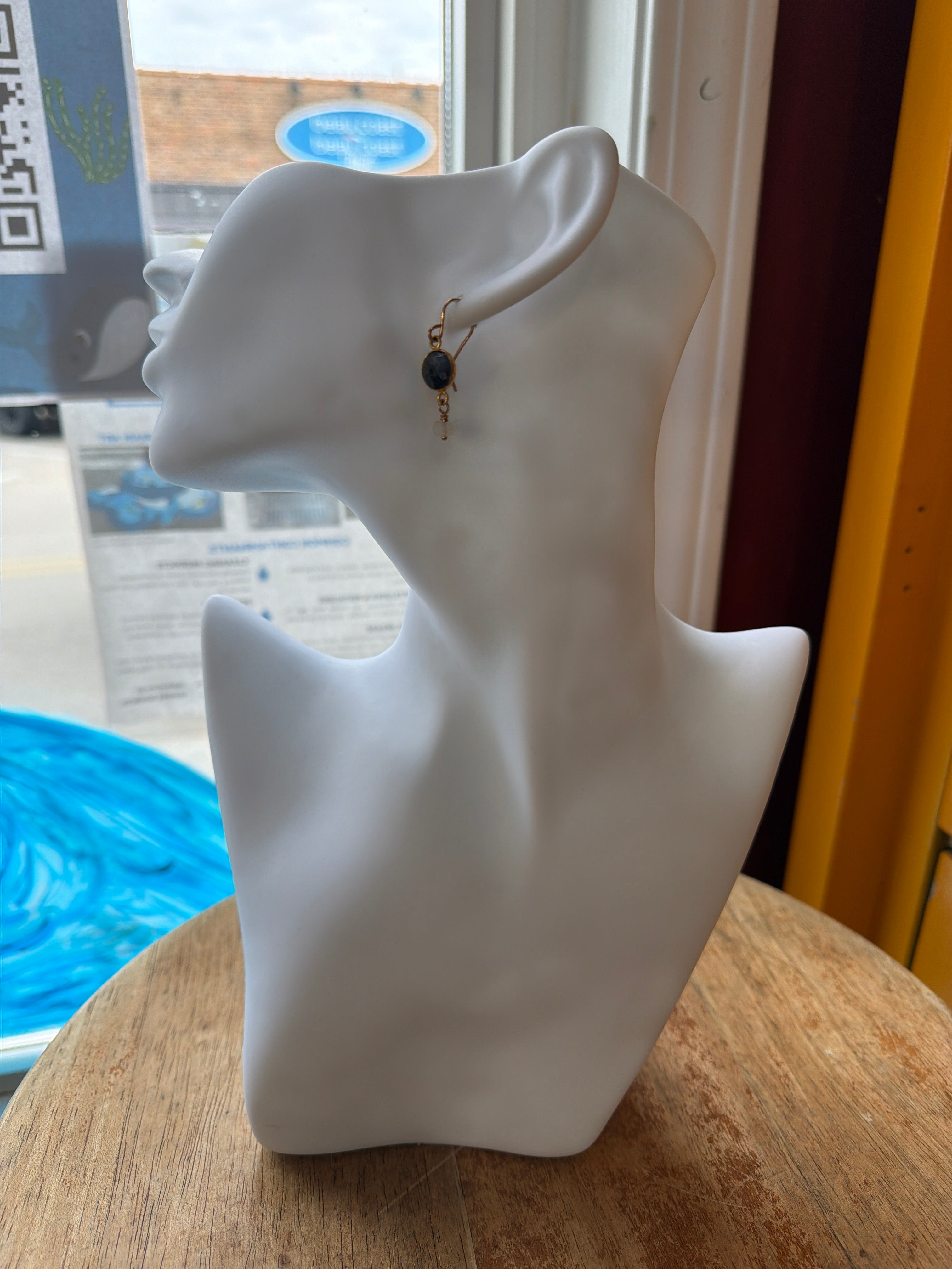 Indigo and Light                 Sapphire & Rainbow Moonstone Drop Earrings