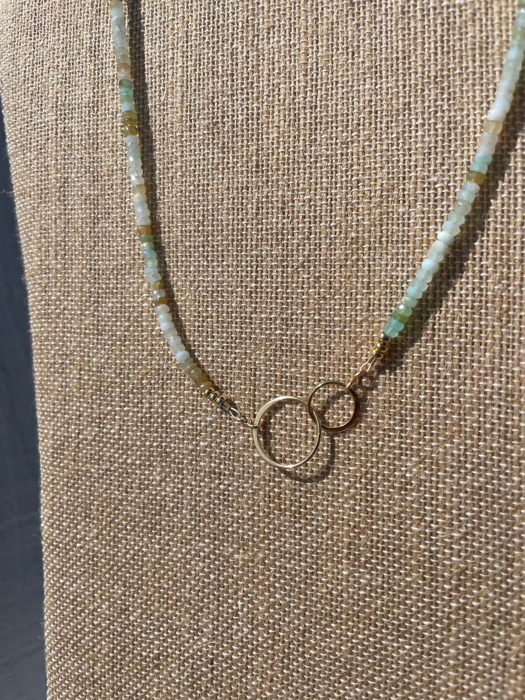 Still Water Peruvian Opal Necklace, Gold Filled Rings (17”)