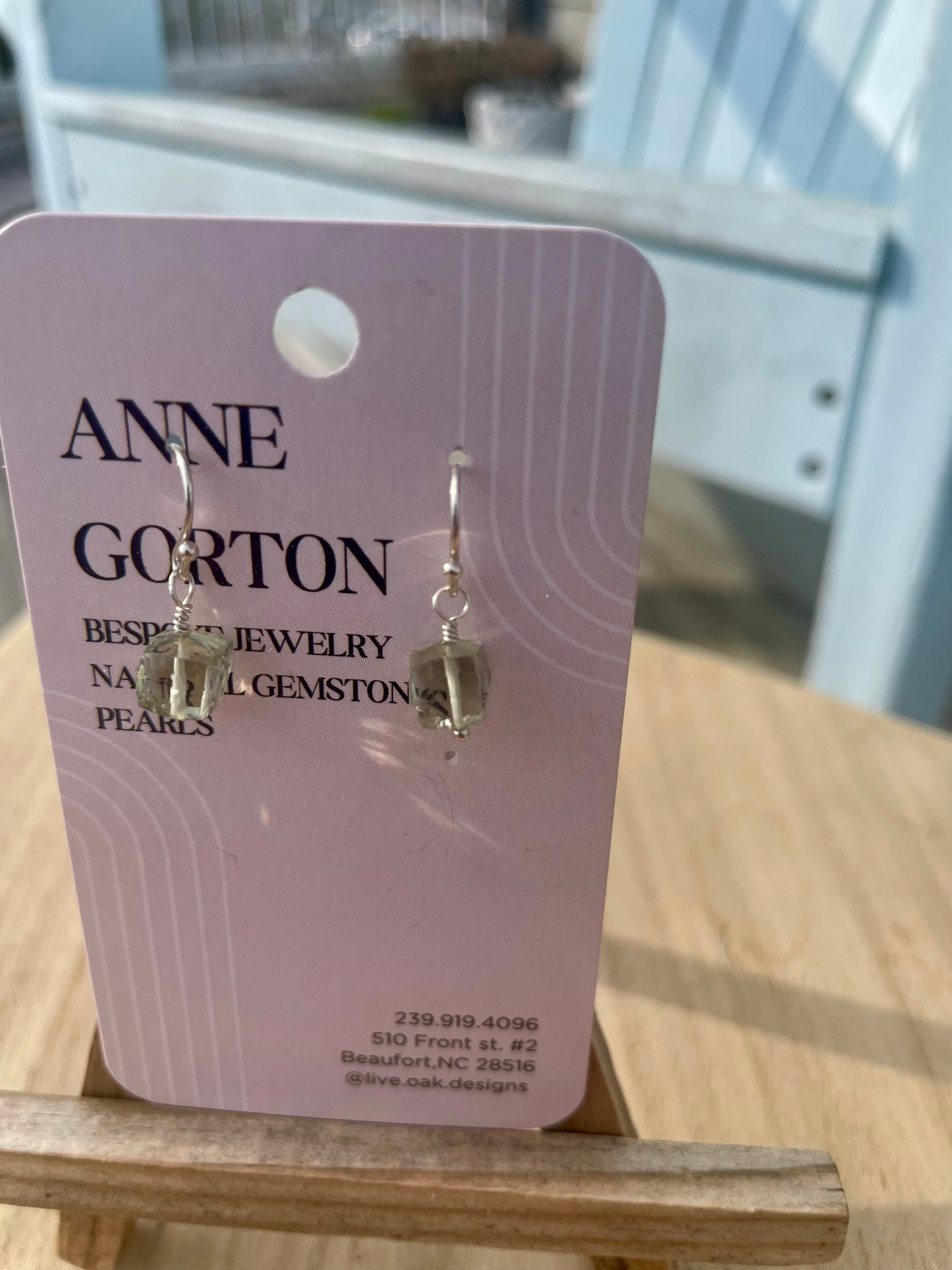 Sea Glass Light Drops Prasiolite Green Amethyst on Argentium earrings