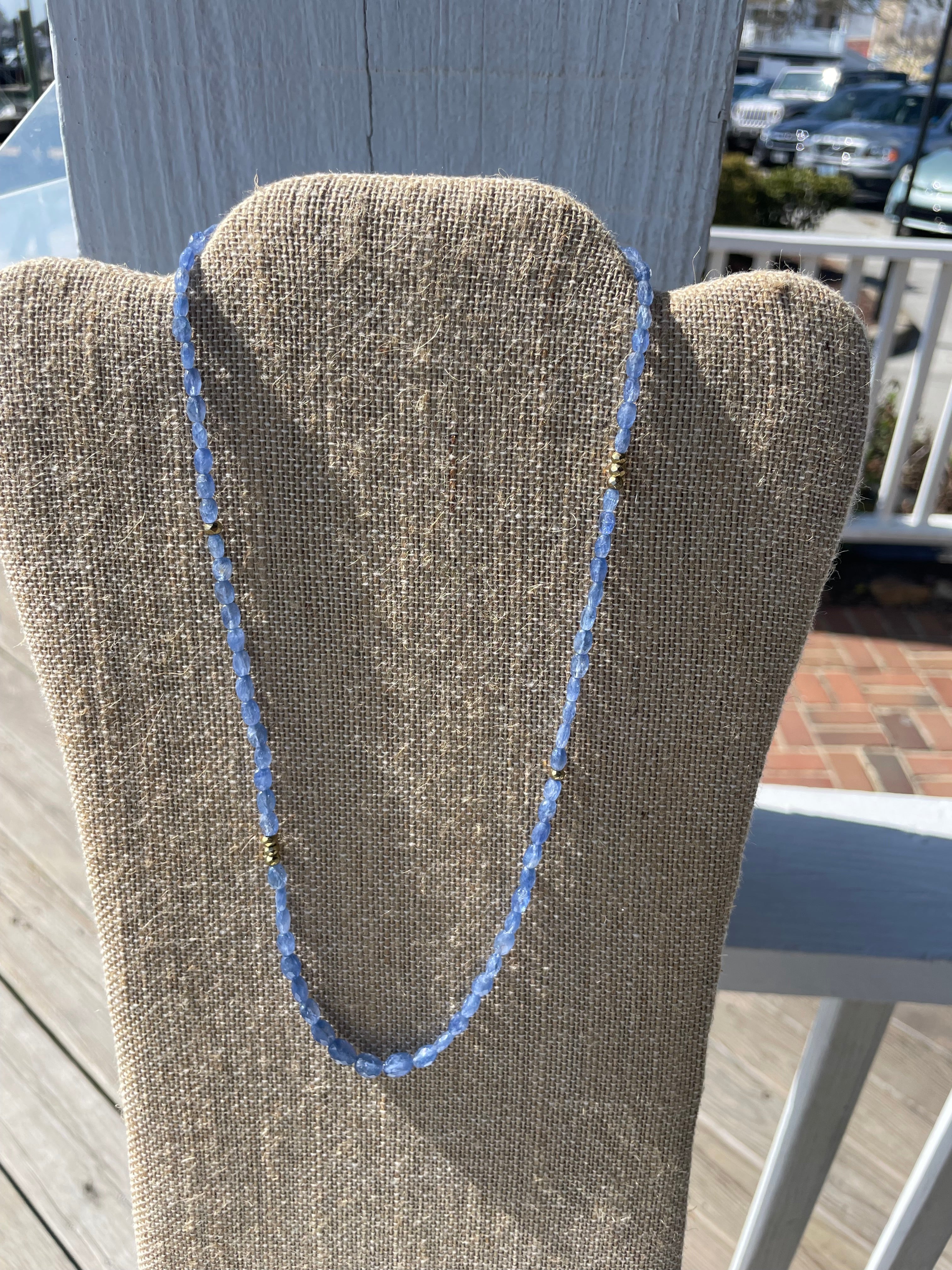 Blue Current
Sapphire & Pyrite Necklace · 18”