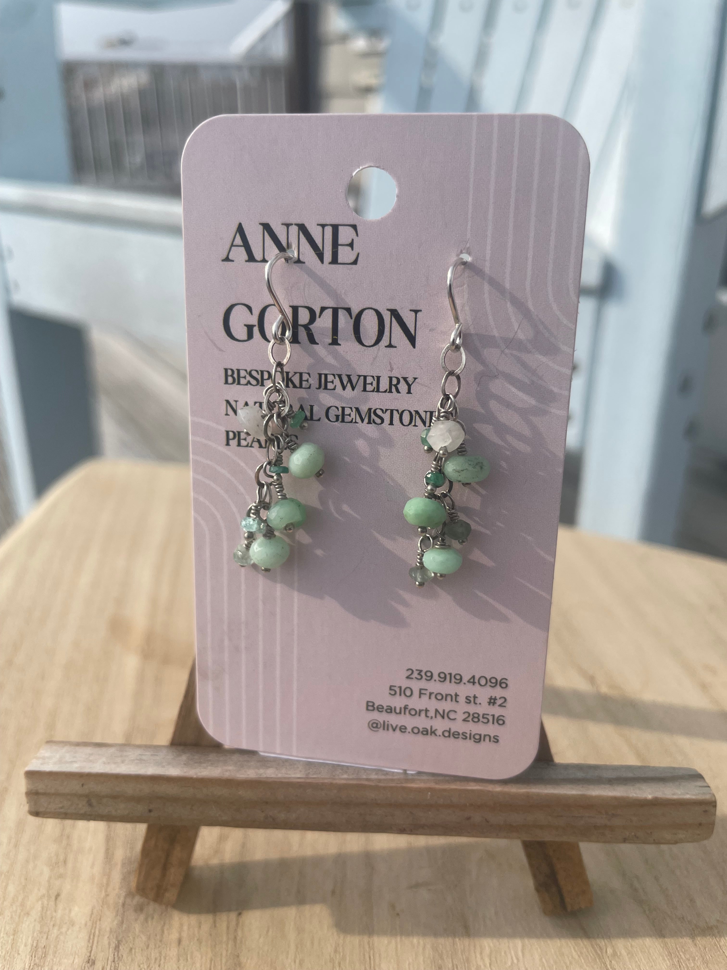 Sea Glass Drift
Green Prase Opal Dangle Earrings, 1.5”