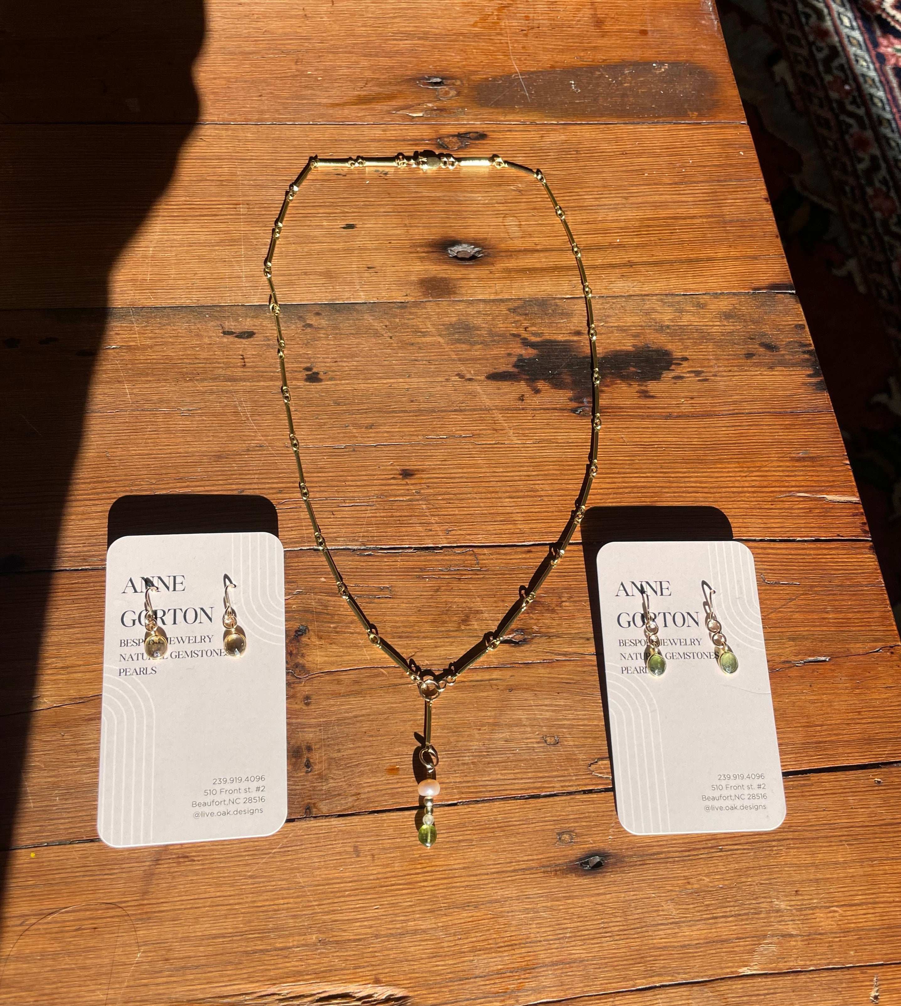 Shoreline —  Pearl and Peridot Pendant Necklace