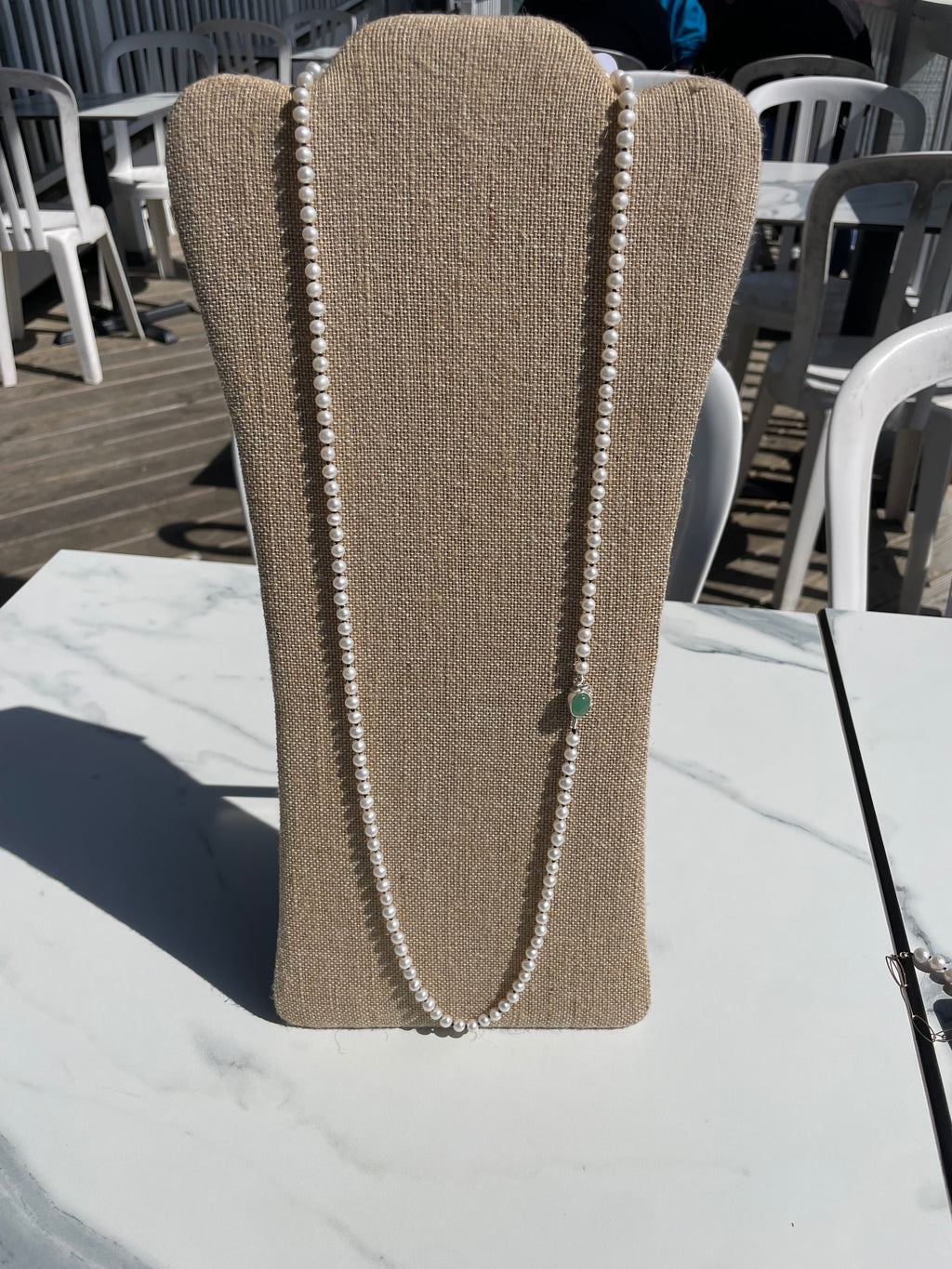 Shoreline — Freshwater Pearl Strand with Jade Clasp