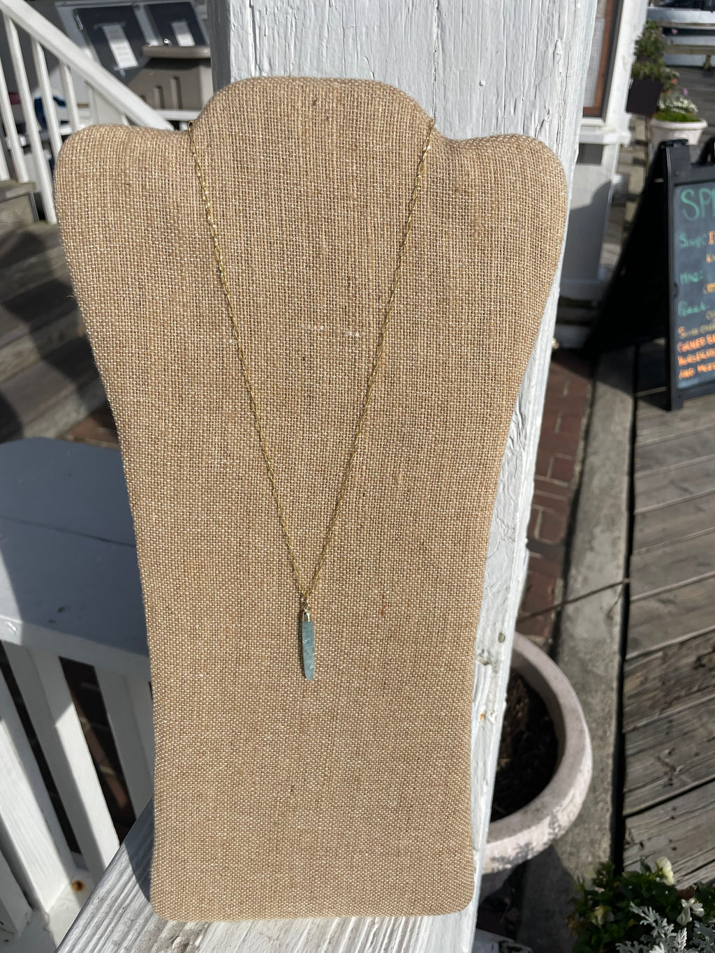 Sea Glass Whisper
Aquamarine Drop, 20” Gold Filled Chain