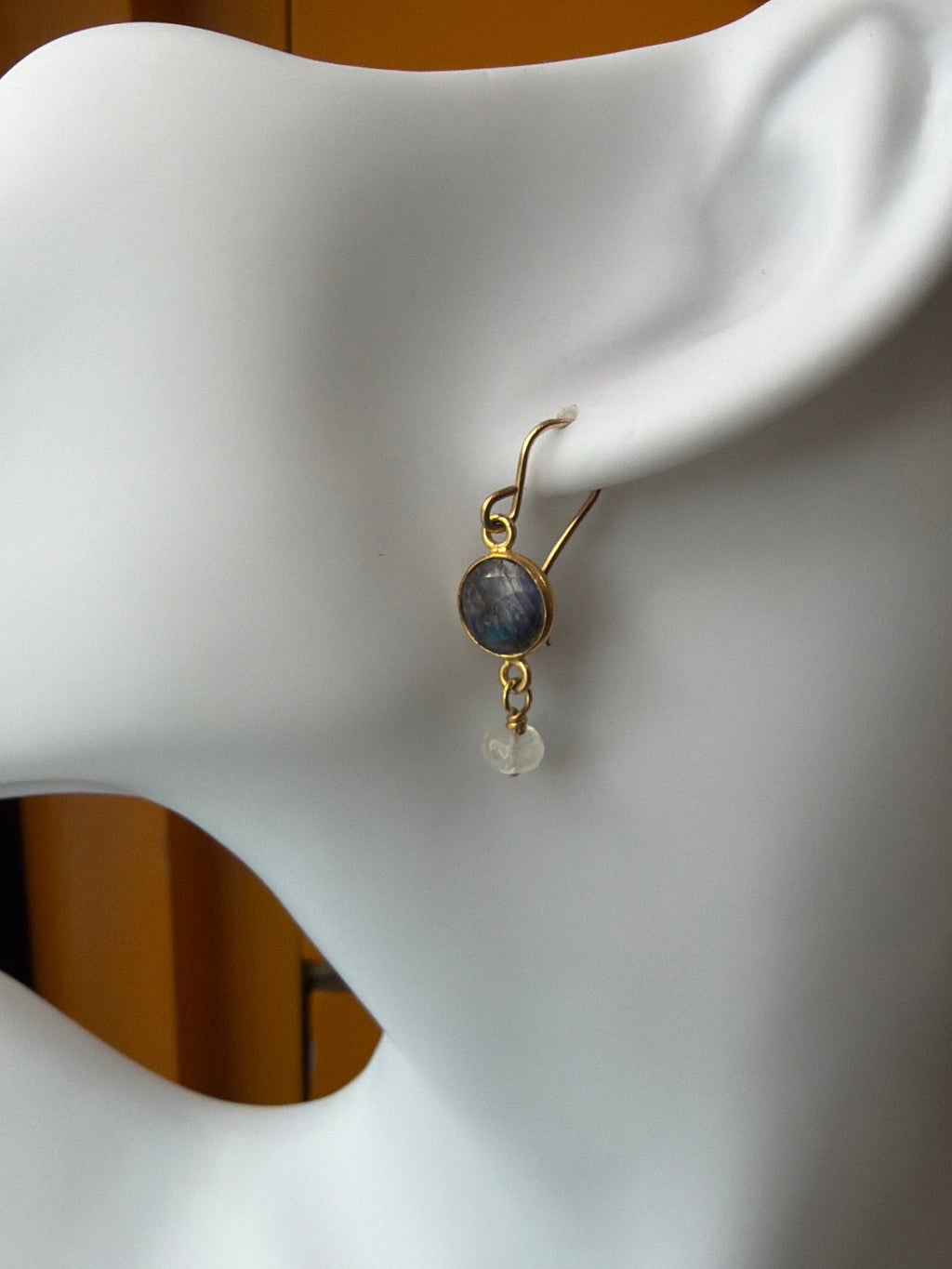 Mystic Moonstone — Indigo and Light: Sapphire & Rainbow Moonstone Drop Earrings